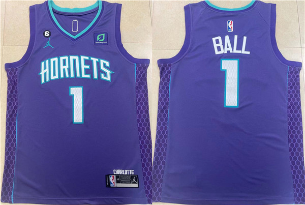 Men's Charlotte Hornets #1 LaMelo Ball Purple Stitched Basketball Jersey